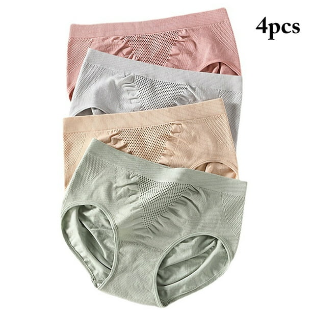 Women Underpants Cotton Elastic 4PCS Solid Color Hipster Underwear Brief  Panty 