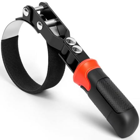 Small Oil Filter Wrench, Oil Filter Removal Tool Fits Filters 2-3/4" to 3-1/4", with Nylon Anti-Slip Strap & 180° Swivel Head, Steel Band Filter Wrench for Compact Car Motorcycle Oil Change