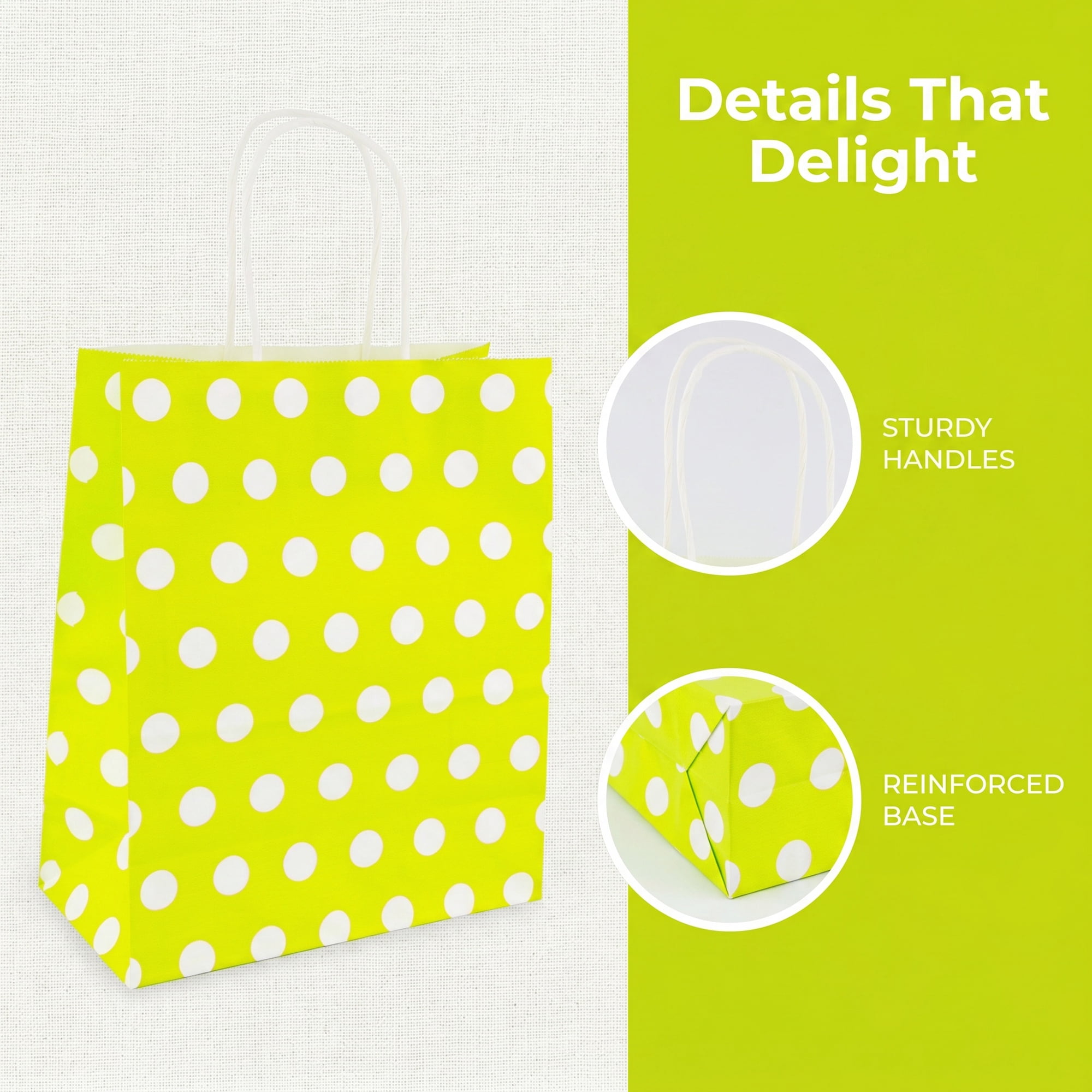 Unique Bargains 6Pcs Polka-dot Paper Gift Bag with Handles Green 8.7" x 4.3" x 10.6"