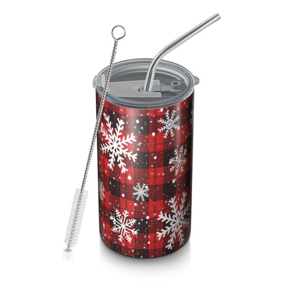 20oz Coffee Tumblers Red and Black Christmas Snowflake Pattern Stainless Steel Vacuum Insulated Travel Tumbler Coffee Cups Mug with Lid and Straw with Cleaning Brush for Cold & Hot Drinks