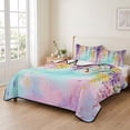 thumbnail image 2 of Quilts Twin Size Bedding Set, Purple Pink Lightweight Quilted Comforter, Spring Watercolor Wisteria Flowers Leaf Soft Reversible Bedspread Coverlet with Pillow Covers for All Season, 68" x 86", 2 of 9