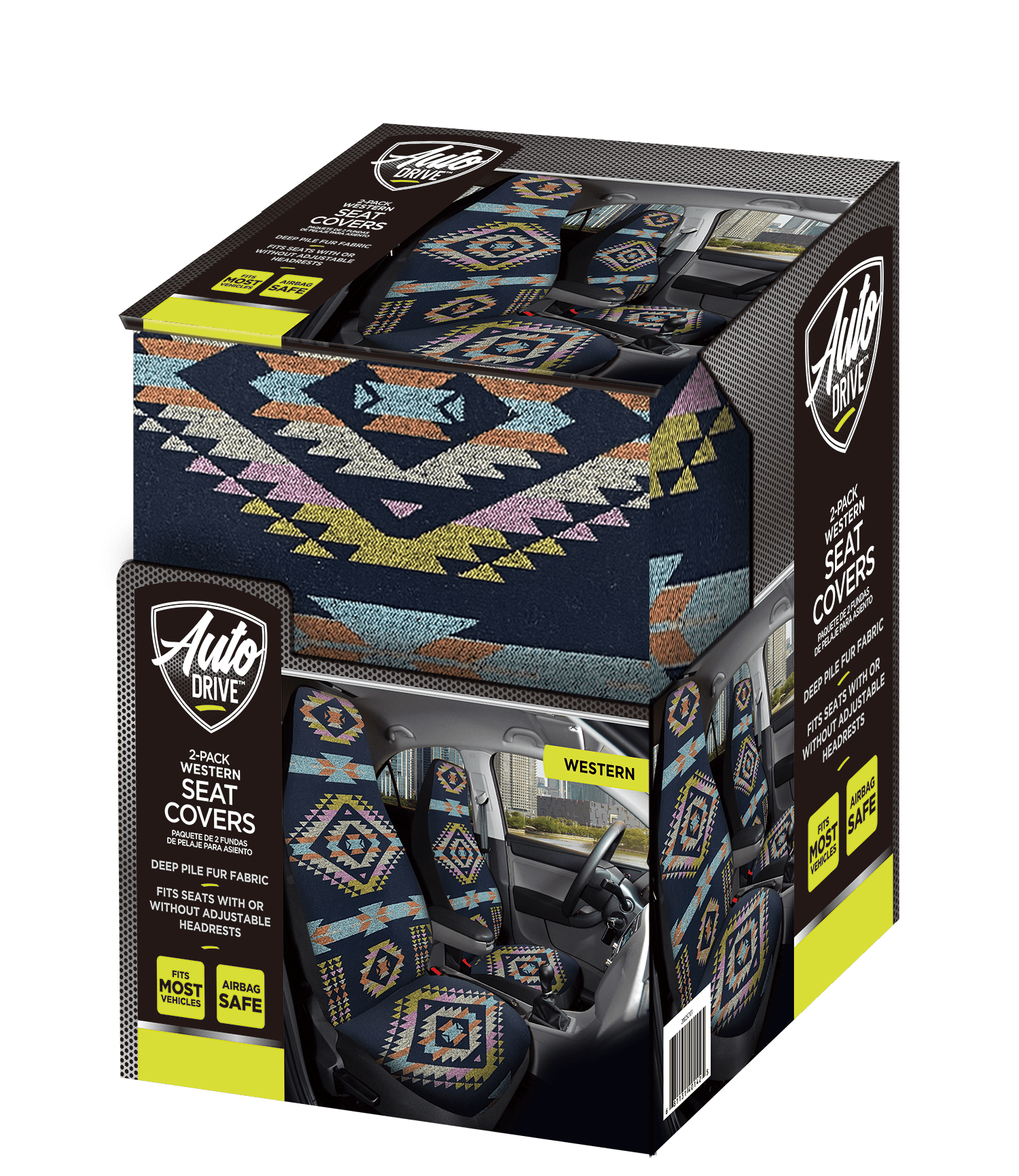 Auto Drive 2Piece Aztec Car Seat Cover Polyester Colorful - Universal Fit, 23SC59