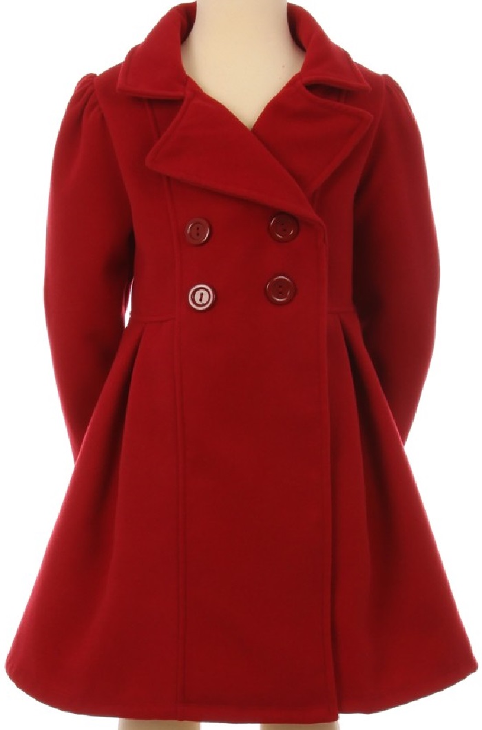 Big Girls Girls Dress Coat Long Sleeve Button Pocket Long Winter Coat Outerwear Red 16 (2J0K4S9) - image 4 of 5