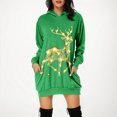 thumbnail image 2 of Women Christmas Outfit Festive Holiday Women's Long Sleeve Pullover Hooded Sweater Dress with Festive Print and Front Pocket Green M, 2 of 6