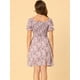 thumbnail image 5 of Vestido Fruncido De Manga Corta Con Hombros Descubiertos Y Estampado Floral Para Mujer Rosa XS, 5 of 6