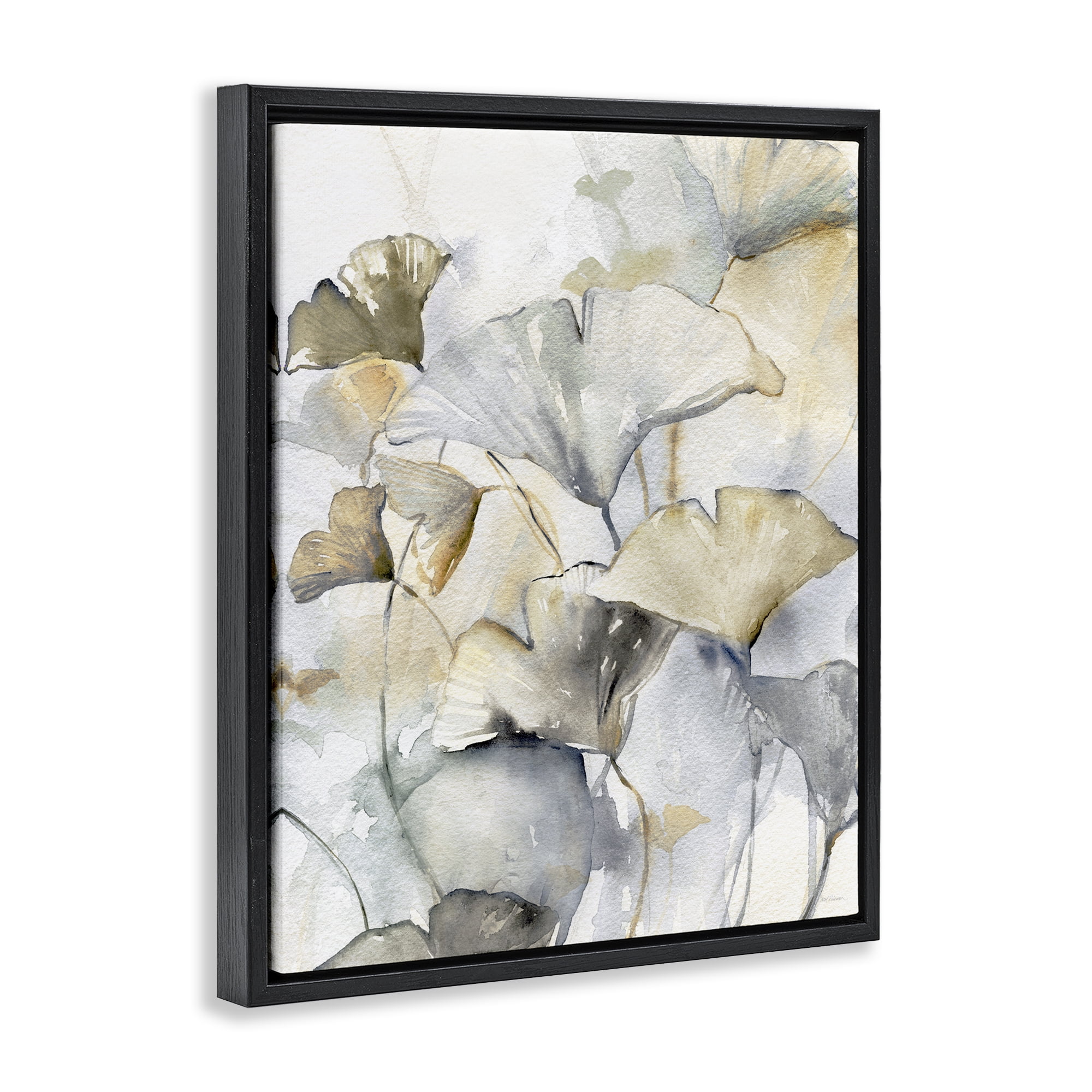 Stupell Industries Abstract Gingko Leaves Plants & Flowers Painting Black Floater Framed Canvas Art Print Wall Art, 25 x 31