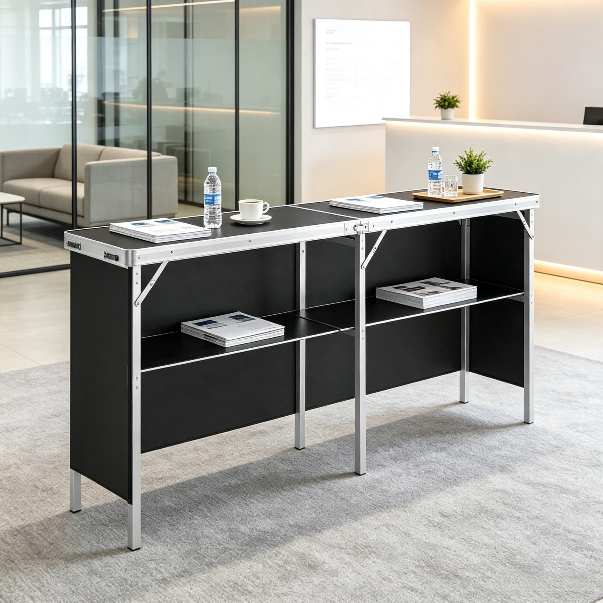 Extra Long Folding Portable Bar Table, Tradeshow Podium Table with Carrying Case, for Party Picnic & Exhibition, 77.95" x 15.16" x 34.65"
