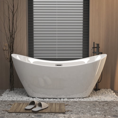 67 "Acrylic freestanding tub, Gloss white, Oval Bathtubs with chrome overflow and pop-up Drain, cUPC Certified