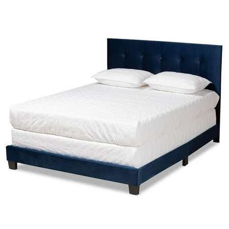 Bowery Hill Navy Blue Upholstered Queen Size Panel Bed
