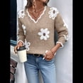 thumbnail image 4 of Suéteres de Cuello en V de Gran Tamaño para Mujer, Suéteres Casuales Sueltos de Larga de Punto Grueso, Suéteres, Tops Caqui XL, 4 of 9