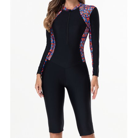 Yteetum Women's Long Sleeved Wetsuit Swimsuit Shorts & Front Zip Diving Suit with Chest Pad and No Steel Support Conservative Swimsuit Wetsuit for Snorkeling, Surfing, Paddleboarding, Water Sports