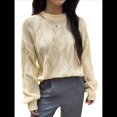 thumbnail image 1 of Suéter Informal de Larga para Mujer, Jersey de Punto Acanalado, Holgado, con Cuello Redondo y Cable, para Otoño. Albaricoque L, 1 of 7