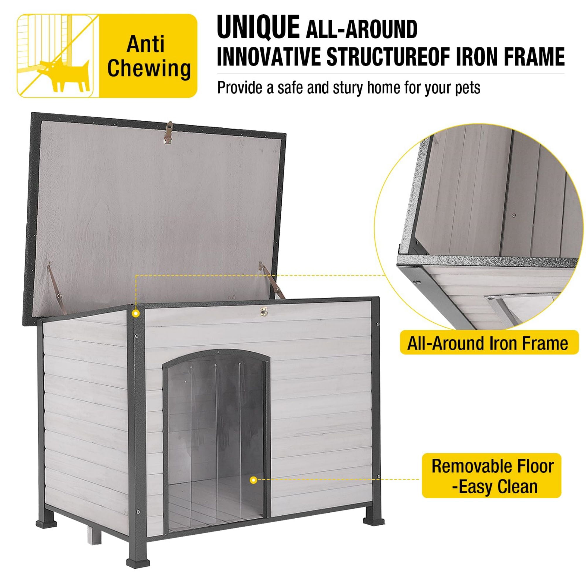 Aivituvin Wooden Dog House Anti-chewing Kennels for Outdoor & Indoor, Off-White Large