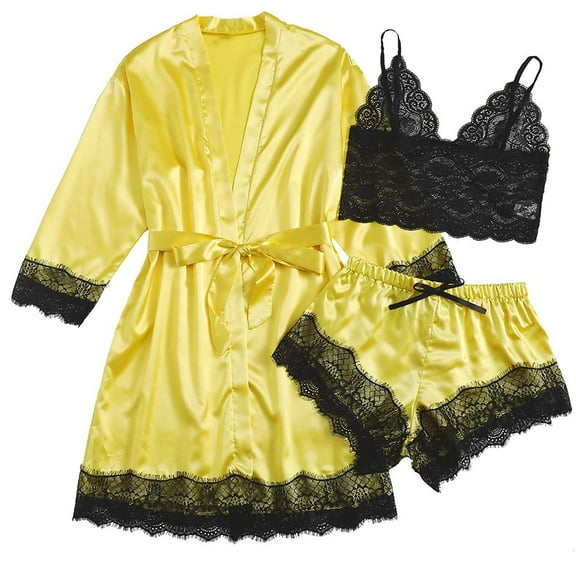 Lindreshi Robes for Women Clearance Plus Size Sexy Lingerie Women Silk Stripe Robe Satin Bathrobe Sleepwear Pajamas