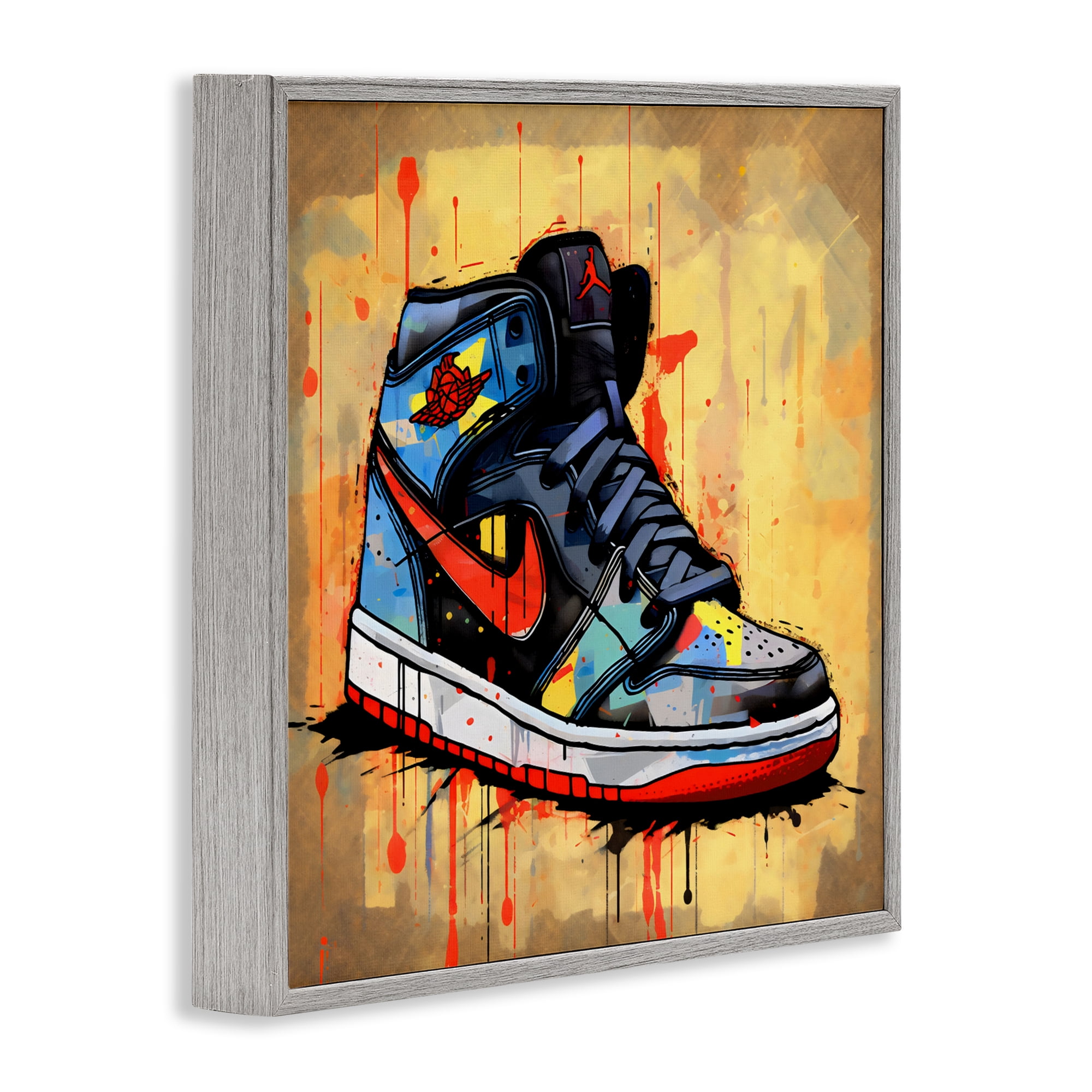 Stupell Industries Sporty Sneaker Drips Gray Framed Giclee Art, design by Creative Studio