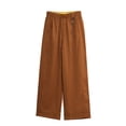 thumbnail image 1 of Pantalones de Pierna Ancha Color Caramelo Pantalones Recortados para Mujer Pantalones Rectos Sueltos de Verano Nuevos Pantalones Casuales de Cintura Elástica, 1 of 3
