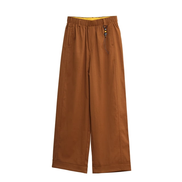 Pantalones de Pierna Ancha Color Caramelo Pantalones Recortados para Mujer Pantalones Rectos Sueltos de Verano Nuevos Pantalones Casuales de Cintura Elástica