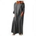 thumbnail image 7 of VEKDONE Womens Summer Round Neck Solid Cotton Linen Maxi Dresses Casual 3/4 Sleeve Long Dresses Gray,L, 7 of 7