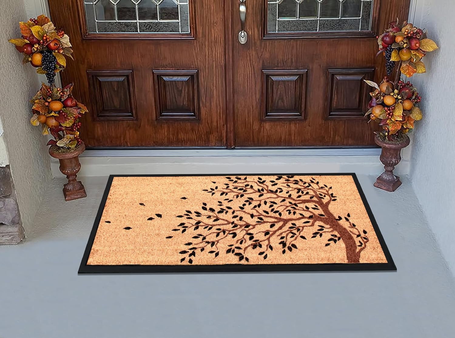 A1 Home Collections Entrance Door Mats, 24” x 48”, Durable Large Non-Slip Welcome Doormat, Rubber Backed Thin-Profile Heavy Duty Doormat for Front Door, Shedding Tree Bronze