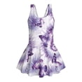 thumbnail image 3 of Xoenoiee Purple Butterfly Tie Dye Print Girls One Piece Swimdress Tummy Control Swimsuit Sleeveless Swim Dress Modest Ruched Skirt Bathing Suit, Size 5-6 Years, 3 of 7