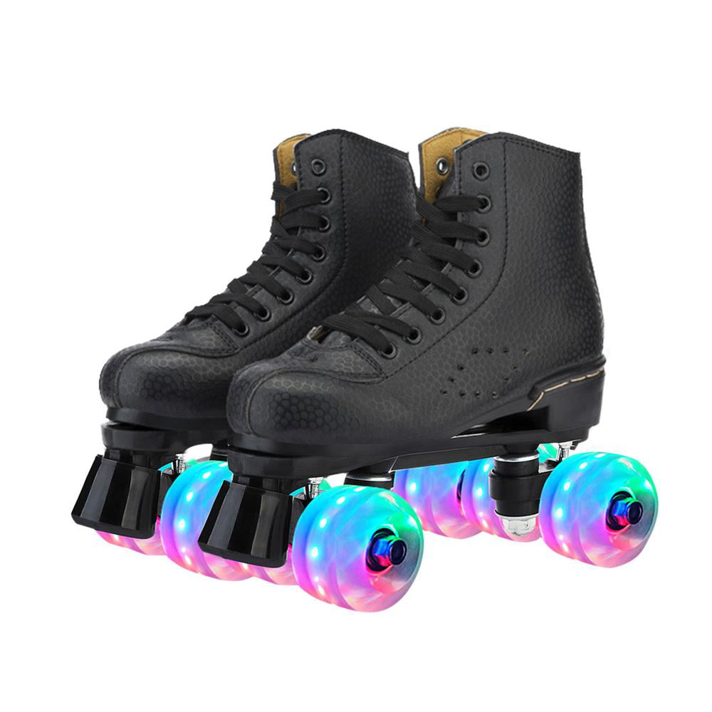 Unisex Roller Skates Artificial Leather Adjustable Double Row 4 Wheels Roller Skates Shiny High-Top Outdoor Roller Skate for Teens,Adult 