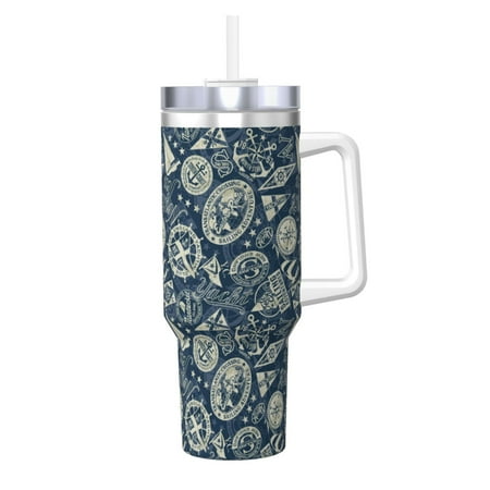 

Matuu Nautical Style for 40OZ Ice Cup with Handle Durable Thermal Cups Keep Drinks Cold and Hot Insulated Car Mug with Lid