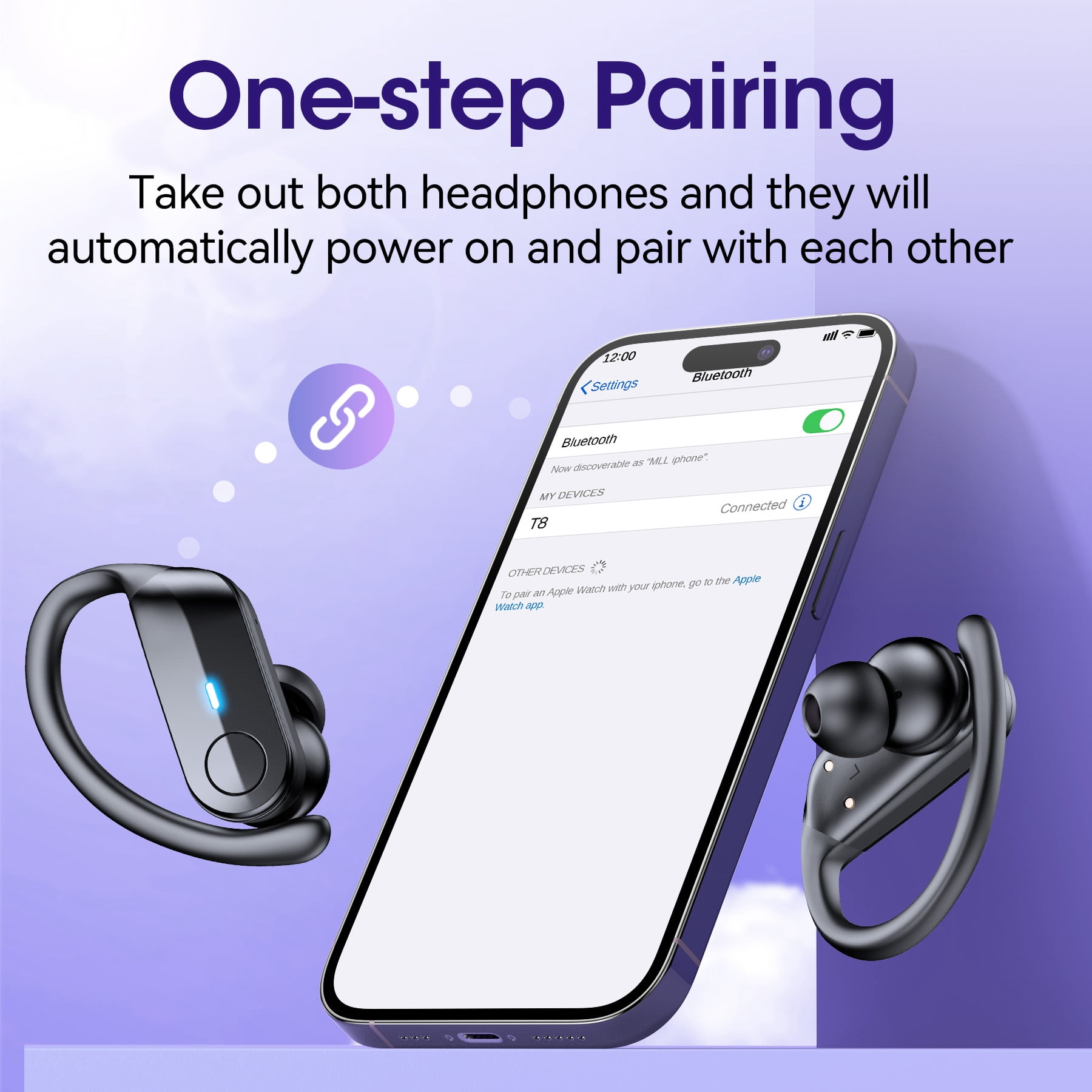 VEATOOL T8 Wireless Earbuds Bluetooth Headphones Sport, 2025 Bluetooth Earbuds Stereo Ear Buds, Noise Cancelling Mic, IPX7 Waterproof Headset for Workout/Running Black