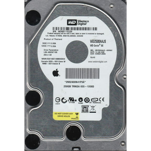 WD2500AAJS-40VWA1, DCM HHRNHTJMHN, Western Digital 250GB SATA 3.5 Hard Drive