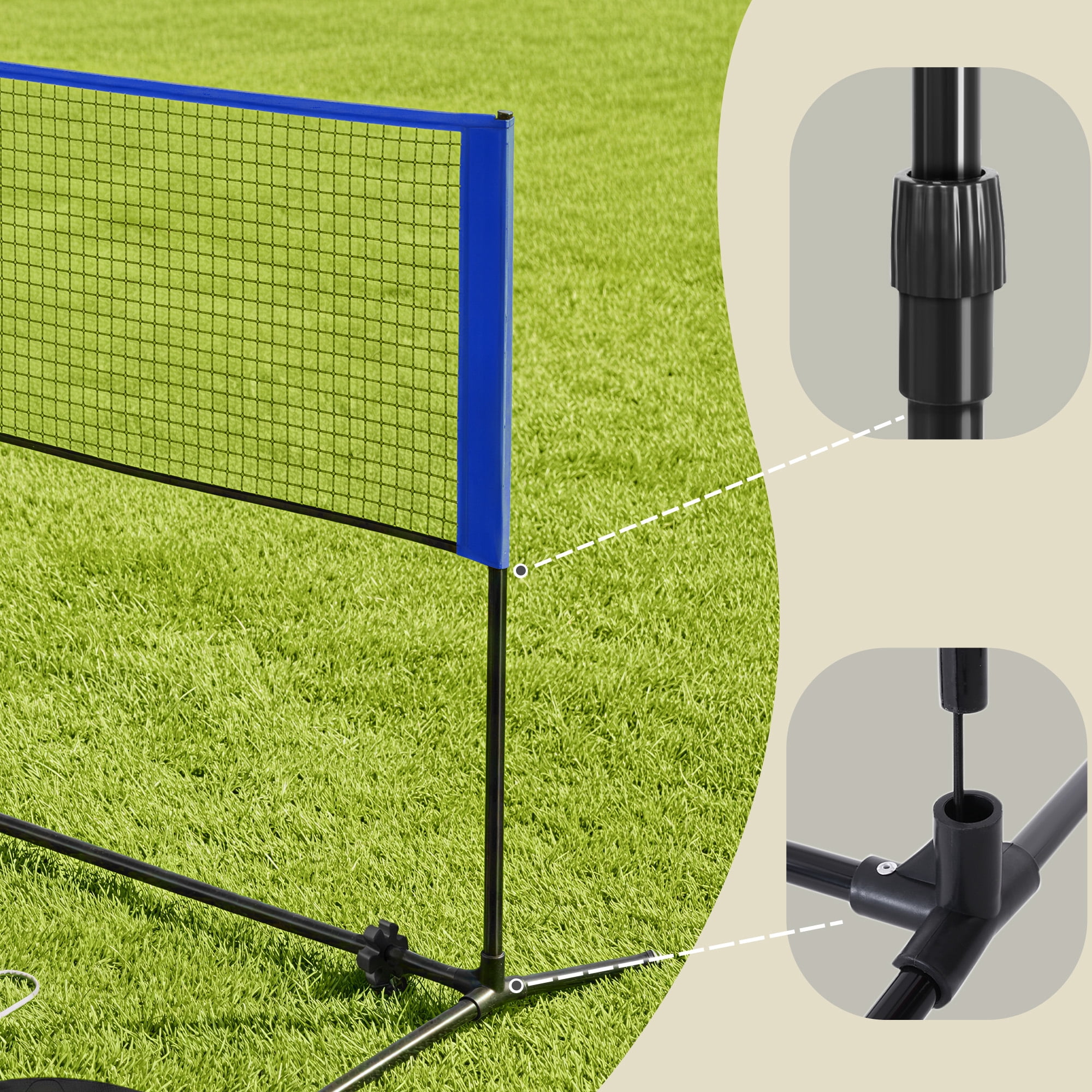 LEDREM Adjustable Sports Net for Badminton, Volleyball, Pickleball & Junior Tennis, 16.5ft Wide Portable Net System with Poles & Carry Bag, Blue