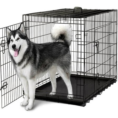 Paws & Pals 48" Heavy Duty Foldable Double Door Dog Crate with Divider and Removable ABS Plastic Tray, 48" x 29" x 32"