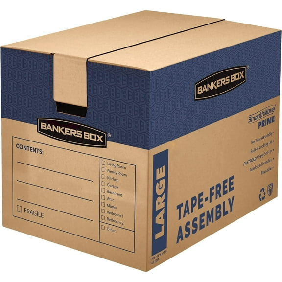 Large Prime Moving Box 6 Pack, Reinforced Handles, Tape-Free Assembly, Attached Lid, 18-in x 18-in x 24-in (0062904)