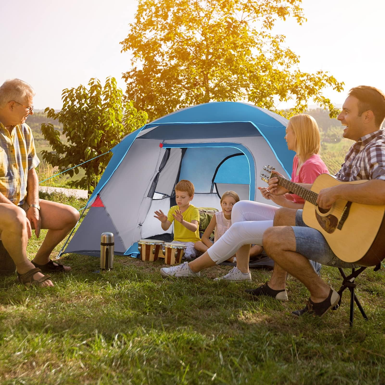 Camping Tent 4 Person, Waterproof Family Tent with Removable Rainfly and Carry Bag, Easy Set Up Tent for Camping, Traveling, Backpacking, Hiking, Outdoor