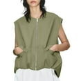 thumbnail image 2 of wdsxpo Womens Jacket Trendy Casual Zip Up Cargo Vest Coat Oversized Lightweight Ruched Hem Sleeveless Blazer Jackets for Women, 2 of 7