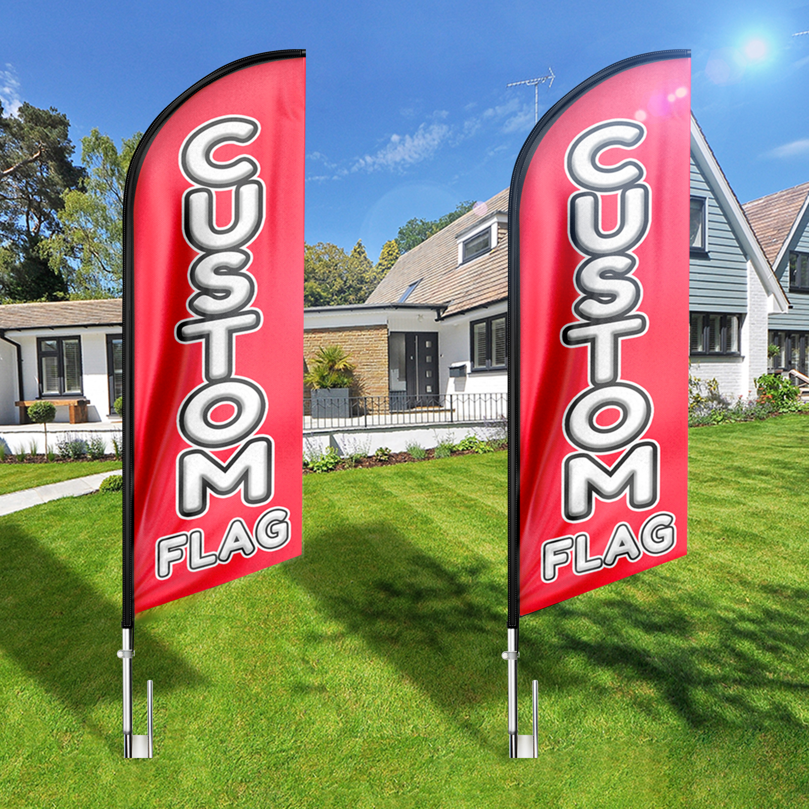 QSUM Custom Feather Flag, 11Feet Custom Windless Feather Flag with