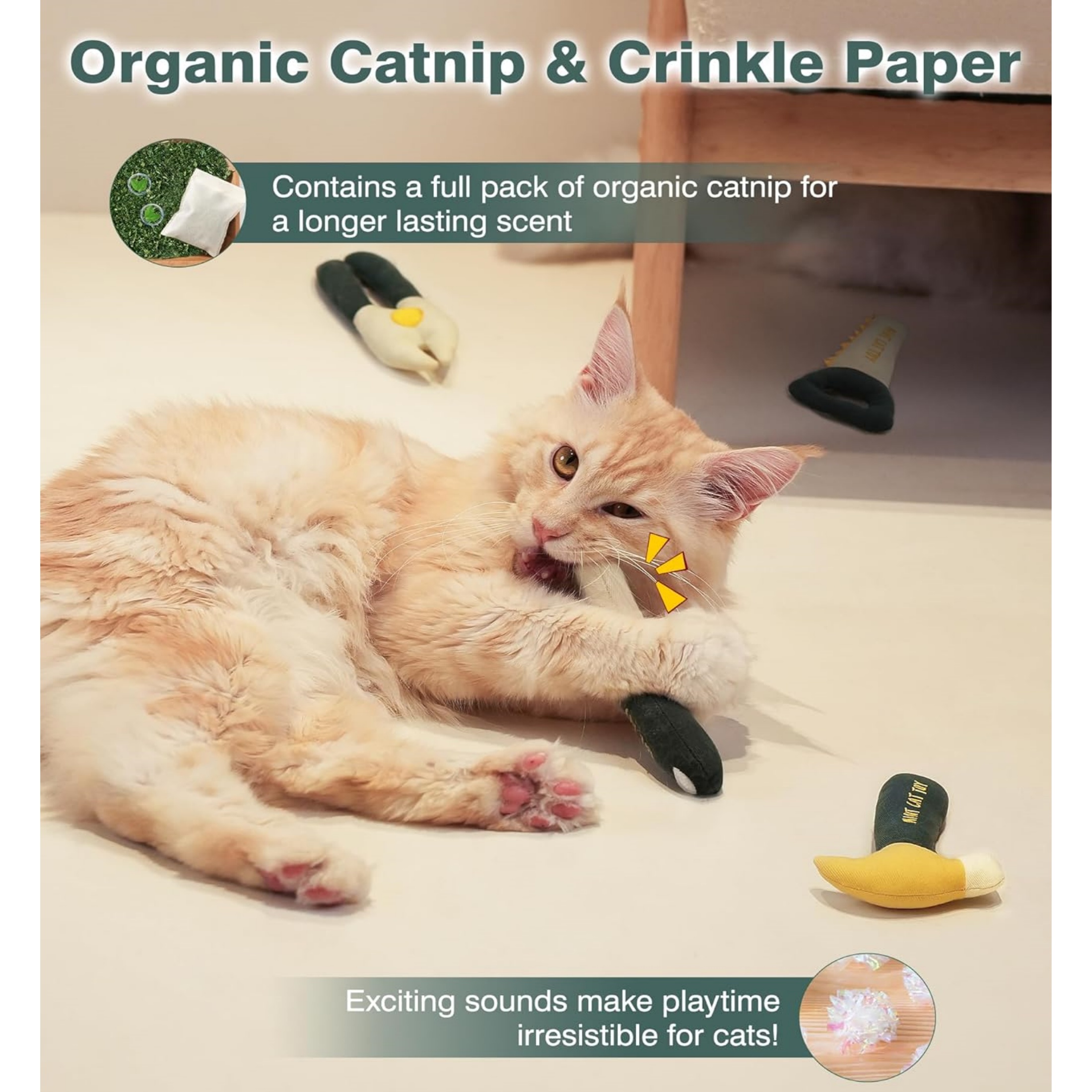 Newborn 5 Pcs Tool-Shaped Catnip Toys,Organic Catnip & Crinkle Sound Interactive Chew & Kicker Cat Toys