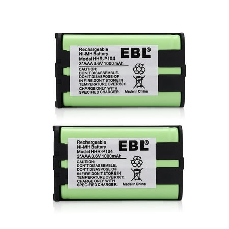Panasonic Cordless Telephone Battery EBL 2-Pack 1000mAh 3.6V Ni-MH Replacement Battery for Panasonic Home Cordless Phone HHR-P104 P104A KX-TG2314 KX-TG2388B ()