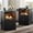 Black, variant on GUNAITO Fluted Nightstand Set of 2 with Charging Station, Modern LED Night Stand with 2 Drawers and Pull Out Tray, Wood Bedside Table, End Side Table with Open Shelf for Bedroom,Black