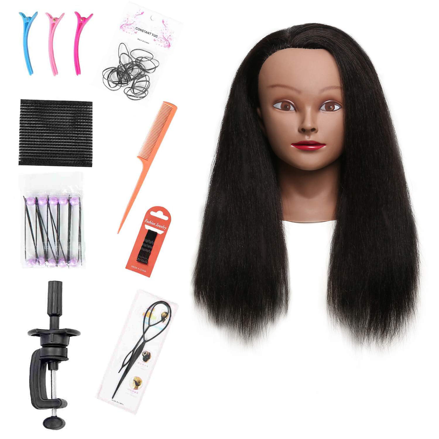  Mannequin Head with 100% Real Hair Hairdresser Practice  Braiding Styling Cosmetology Doll Training Head for Bleaching Dyeing  Curling Cutting Updos Styling and Free Clamp Holder (M natural black 022) 