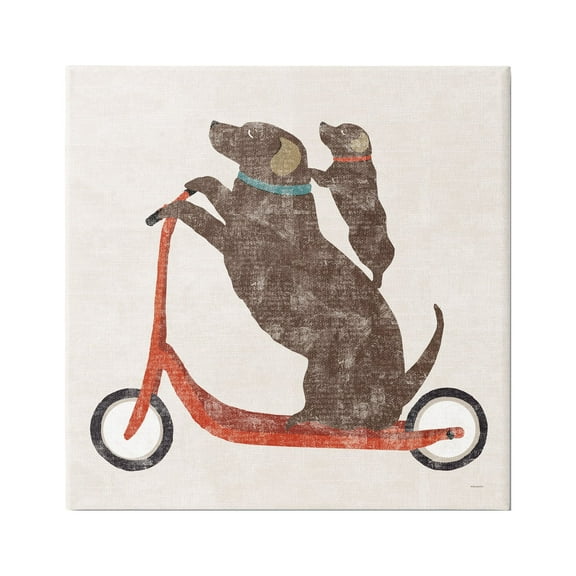 Stupell Industries Red Scooter Dogs Duo Animals & Insects Painting Gallery Wrapped Canvas Print Wall Art, 17 x 17