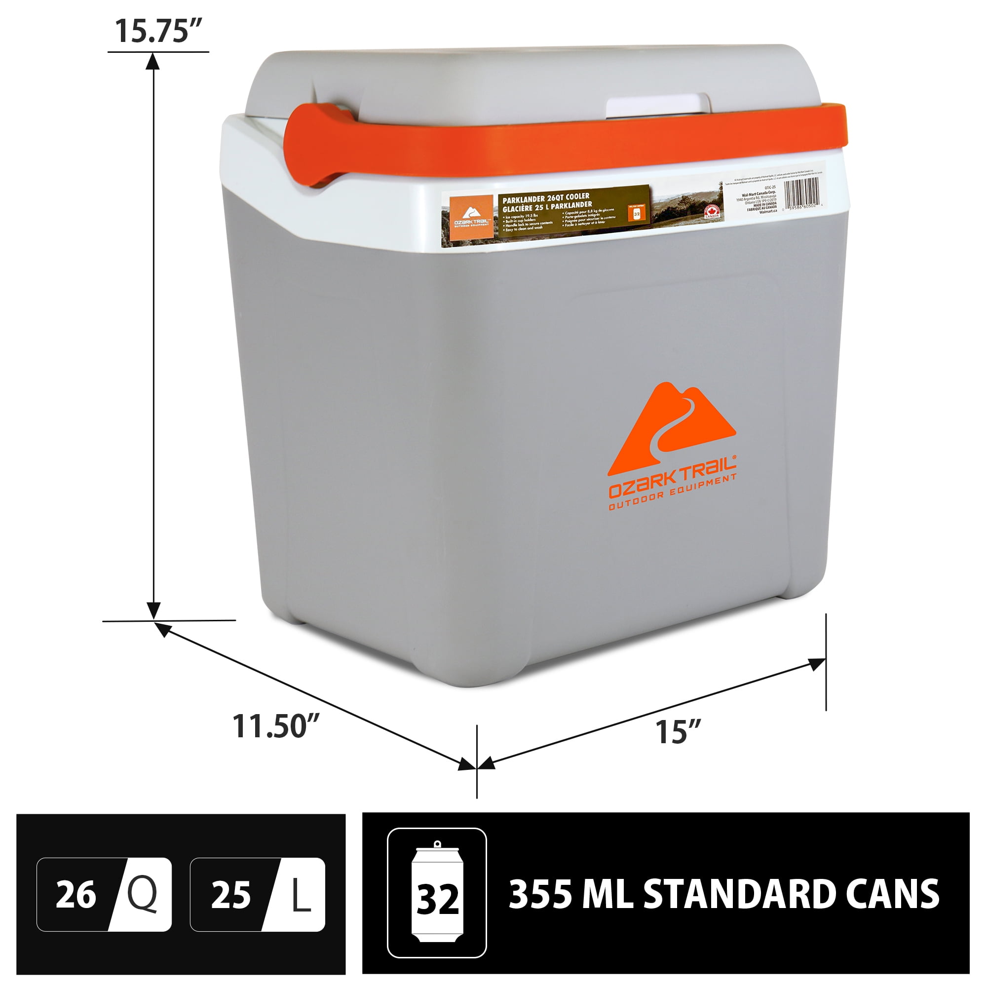 Ozark Trail Ice Chest Cooler 26QT, Hard Sided Portable Cooler 25L