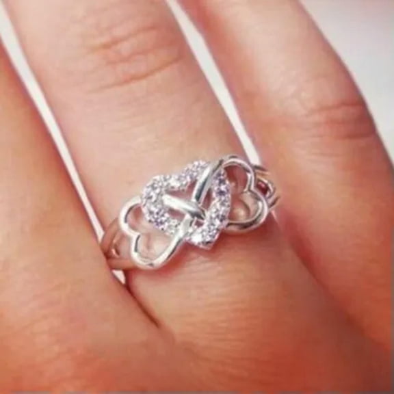 Infinity Heart 925 Silver Ring Cubic Zircon Anniversary Party Gift Sz 6-10