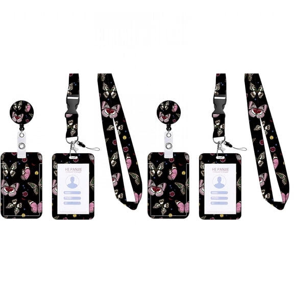 CCOCC Flower Plastic Name Tags Badge ID Card Holders with Lanyards Personalized Teacher Lanyards for Id Badges Women Nurse Work Letter Name Tag Floral Card Holder Gifts,2PCS Black