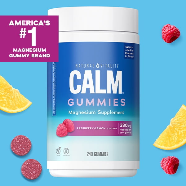Calm Magnesium Gummies | 240 Count Supplement | Raspberry Lemon Flavor | by Natural Vitality