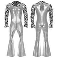 thumbnail image 2 of Hansber 70s Outfit for Men Retro Disco Jumpsuit Metallic Bell-Bottom Rompers Hippie Funky Dance Party Club Wear Silver L, 2 of 8