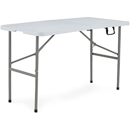 UP042 4 Foot Long Portable Plastic Folding Multipurpose Utility Picnic Table With Powder Coated Steel Legs And Built In Carry Handle, White