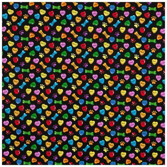 Conversation Hearts & Bones Cotton Fabric