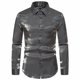 thumbnail image 1 of Camisas Para Hombre Manga Corta Camisa de manga larga colorida de club nocturno para hombre con solapa informal de Color sólido de un solo pecho de otoño e invierno para hombre (Grey, XL), 1 of 4