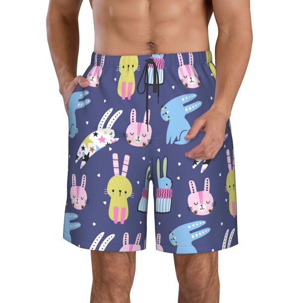 Fotbe Cartoon Rabbit Trajes de Baño Estampados para Hombre, Shorts de Verano de Secado Rápido, Ropa de Playa, Bañadores-Medium