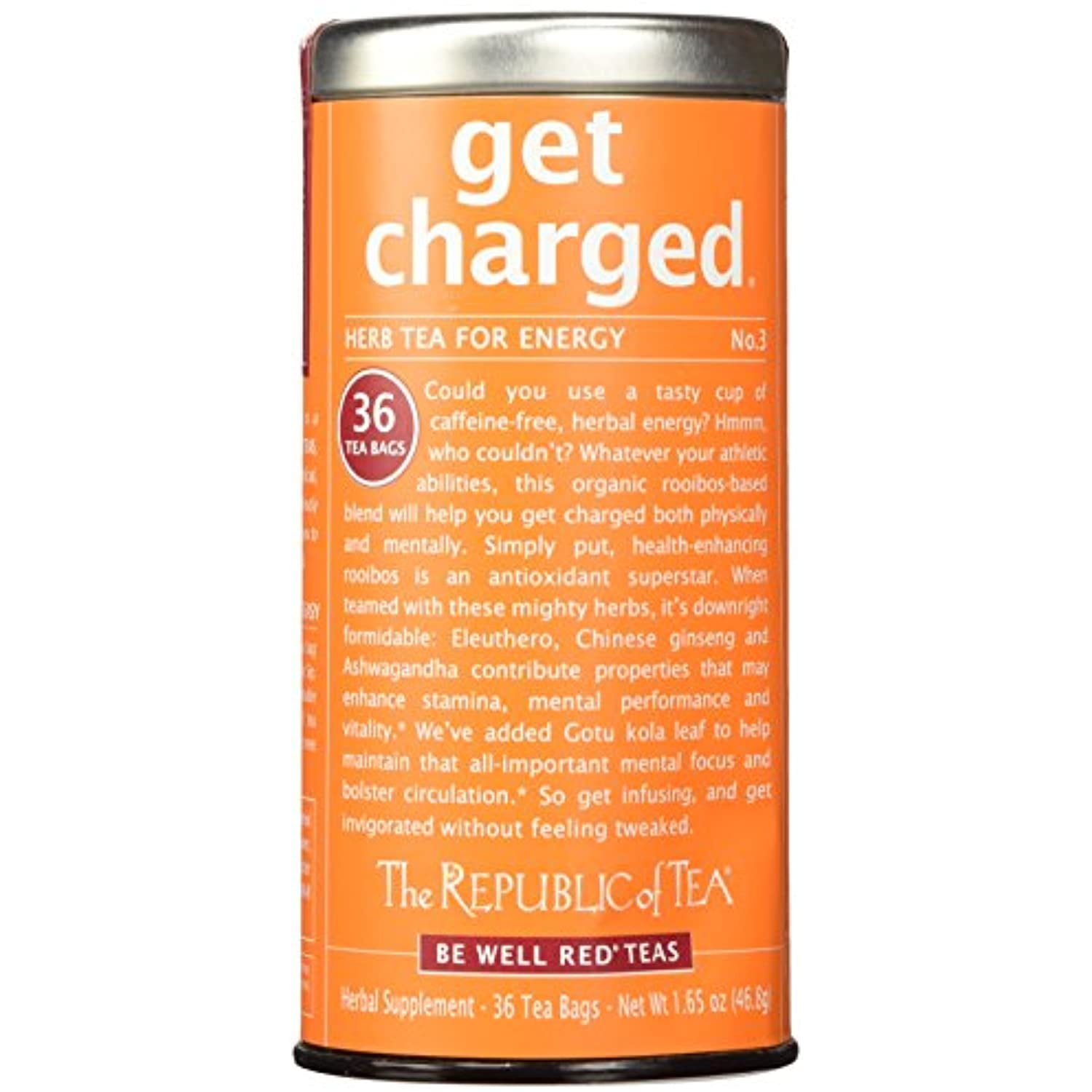 The Republic Of Tea - Get Charged Herb Tea For Energy, 36 Tea Bags, Tin | Red Tea | Caffeine-Free