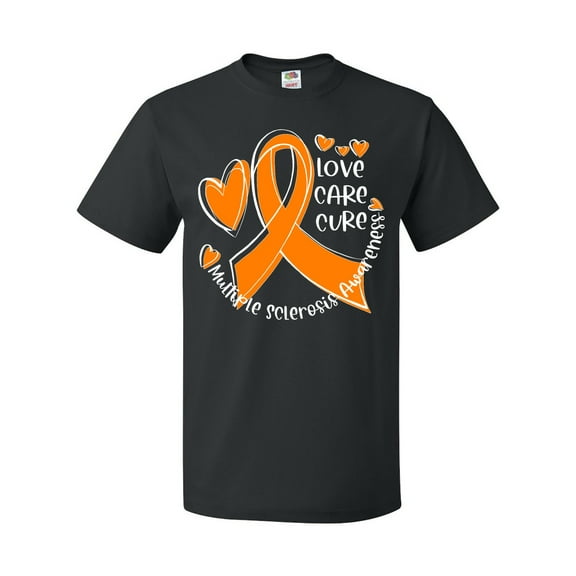 Inktastic Love, Care, Cure Multiple Sclerosis Awareness Orange Ribbon T-Shirt